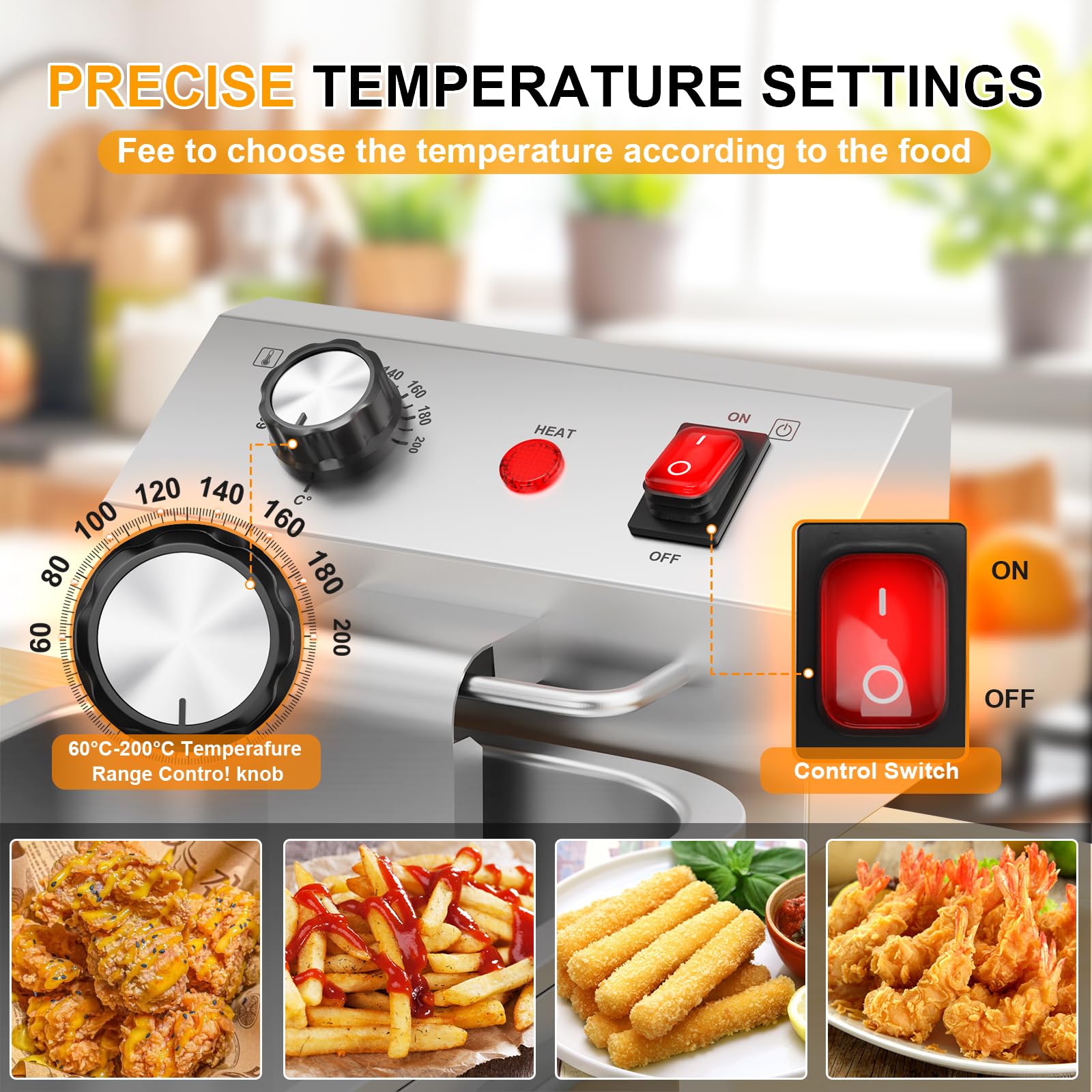 TAIMIKO Friggitrice elettrica professionale friggitrice in acciaio inox con vasca rimovibile(4L, 2500W, 220V, maniglie laterali, termostato)