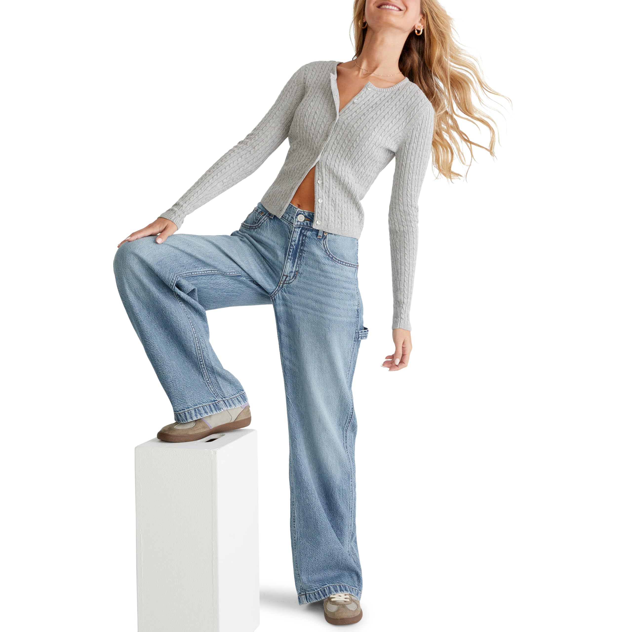 Aeropostale Women's Carpenter Baggy Jean, Medium Wash, LR