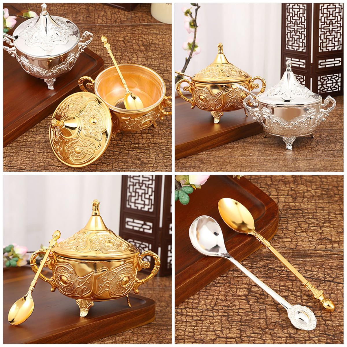 Boîte à Épices Dorée avec Couvercle, en Alliage de Zinc, Style Européen, Pot à Condiments Cuisine, Récipient Scellé pour Assaisonnements, Usage Domestique et Restauration,