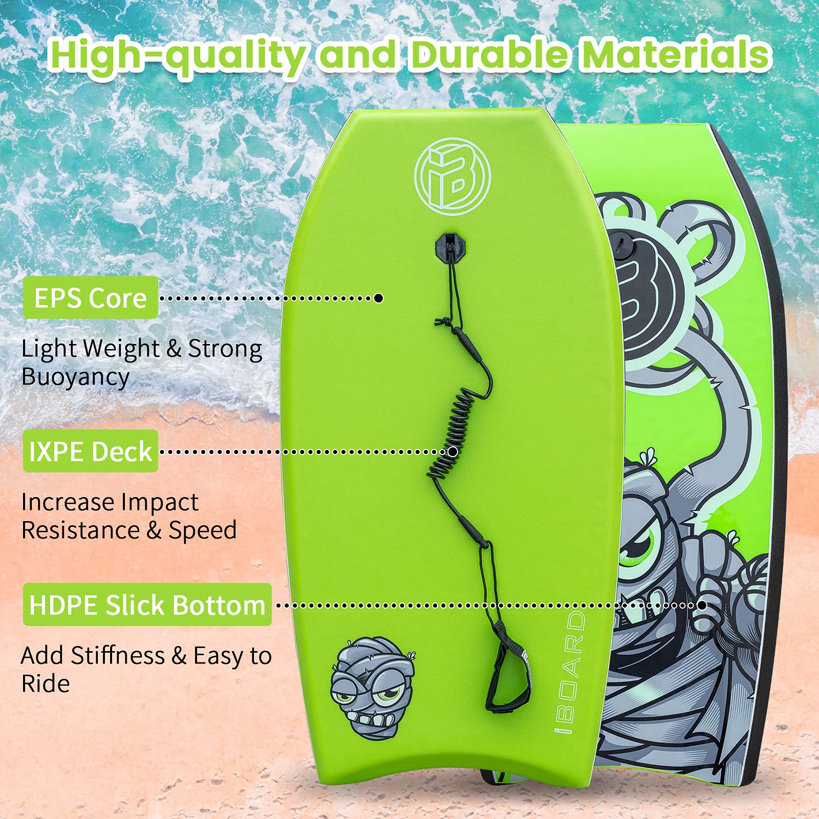 Tabla de bodyboard ligera de 41 pulgadas con cubierta de EPS y correa para adultos y adolescentes