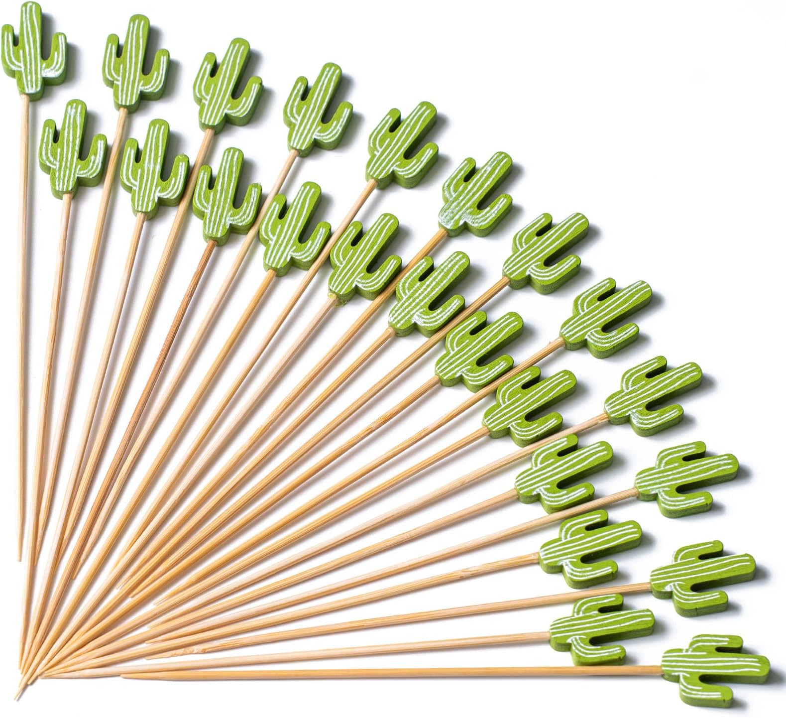 PuTwo Cocktail Picks Handmade Bamboo Toothpicks 100pcs 4.7” in Green Cacti