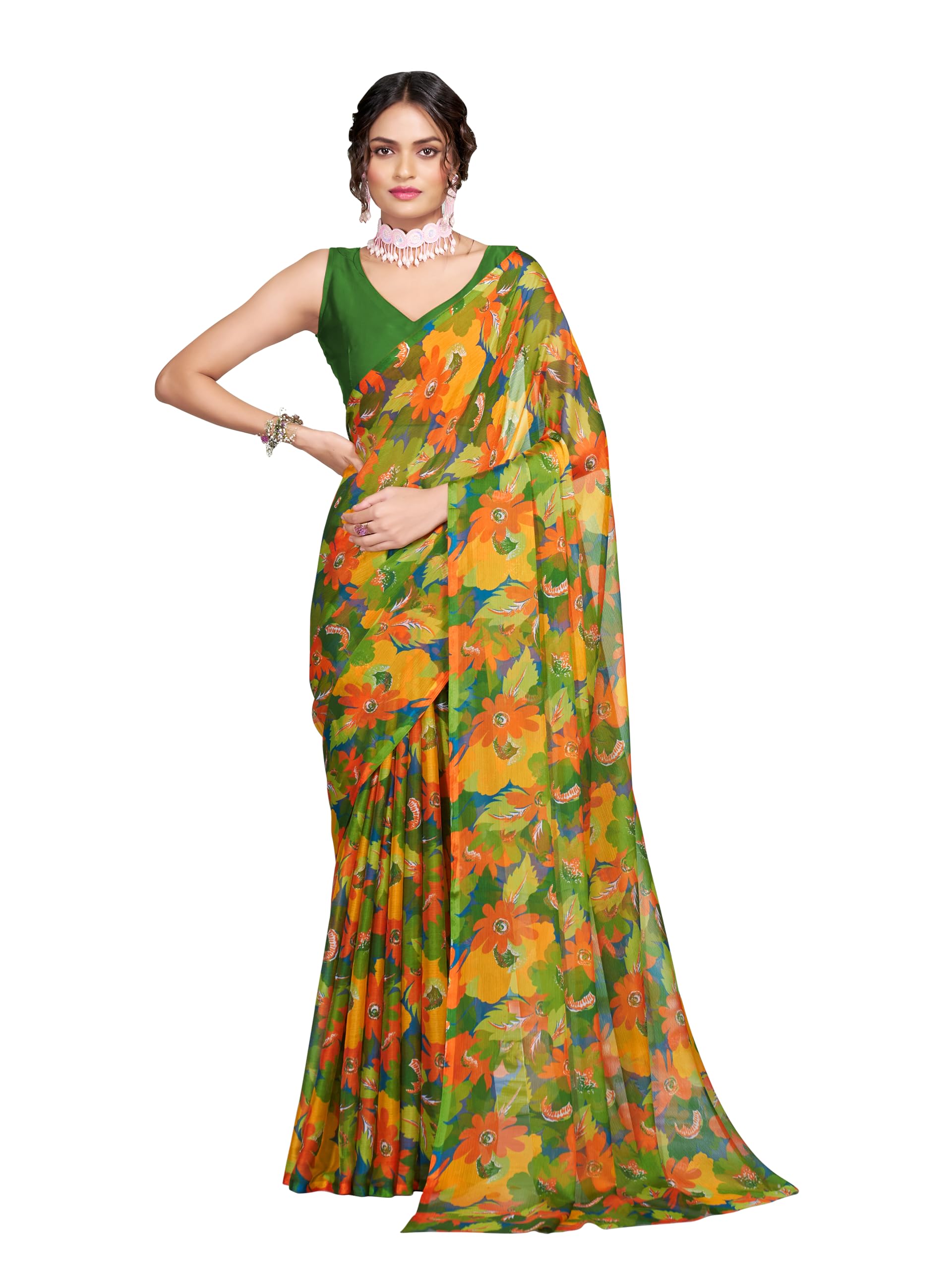 Chiffon All-Over Floral Printed Lightweight & Elegant Saree-image-38