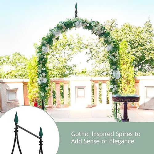 Miniatura 7 de GOFLAME Arco de acero para jardín, cenador de rosas para varias plantas trepadoras, jardín al aire libre, patio trasero, estilo gótico, resistente,
