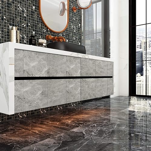 Miniatura 8 de VEELIKE Azulejos de vinilo para despegar y pegar de 12 x 12 pulgadas, color gris oscuro, azulejos de piso de mármol gris oscuro para despegar