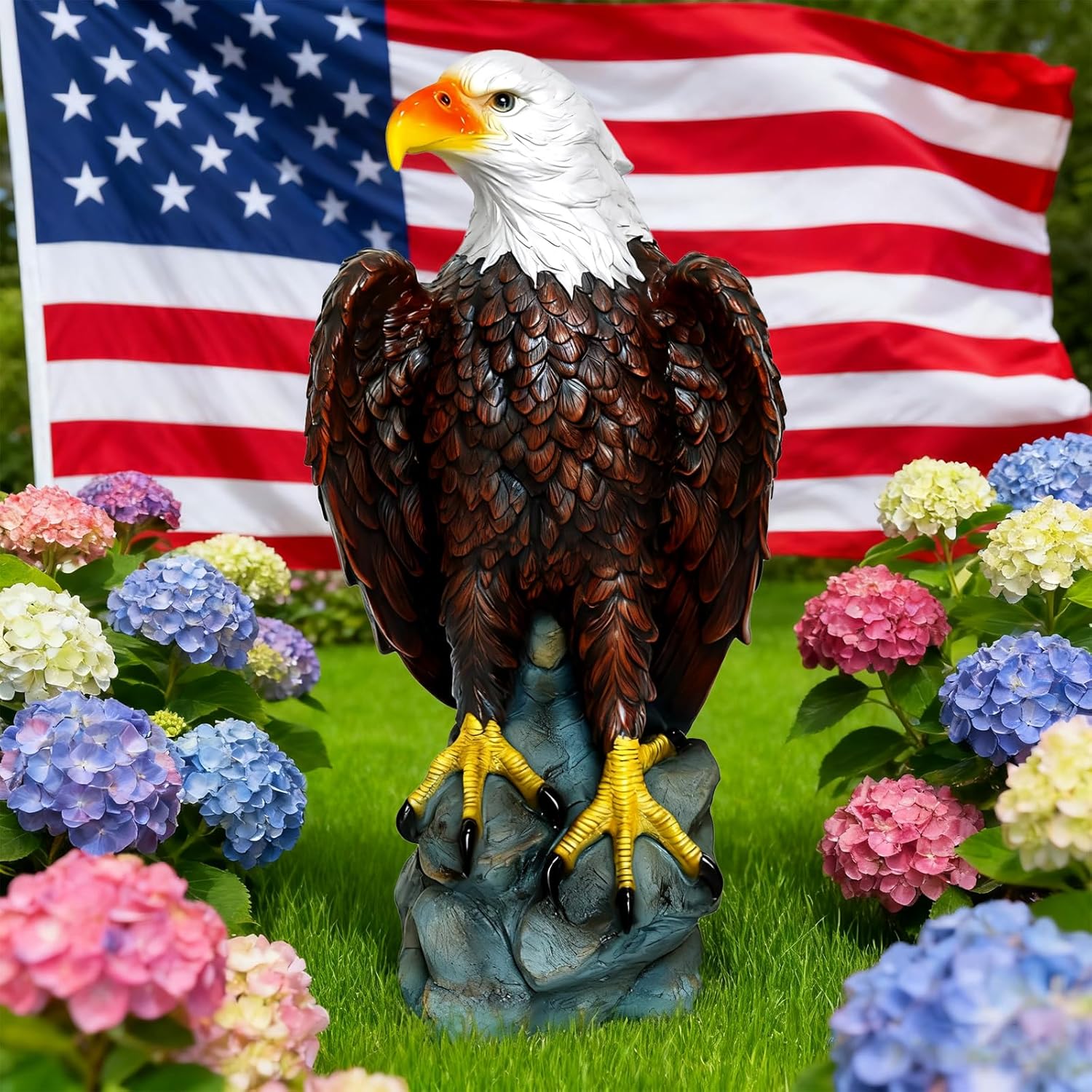 24.4" Large American Eagle Statue，Bald Eagle Hand-Painted Resin Sculpture，Majestic Freedom Bird Figurine for Indoor Outdoor Garden, Yard, Patio & Office Decor