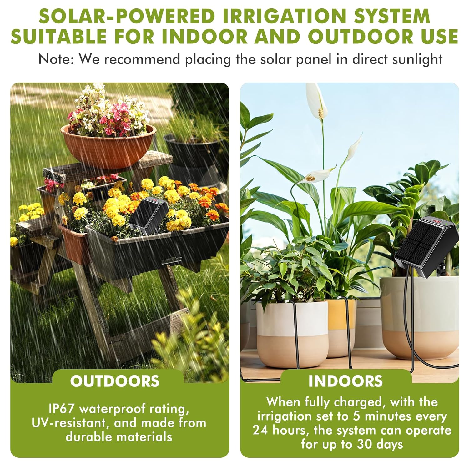 Solar Automatic Drip Irrigation Kit System, Solar Powered Auto Easy DIY Watering Device Supported Pots Plants, 6 Timing Modes with Anti-Siphoning Device