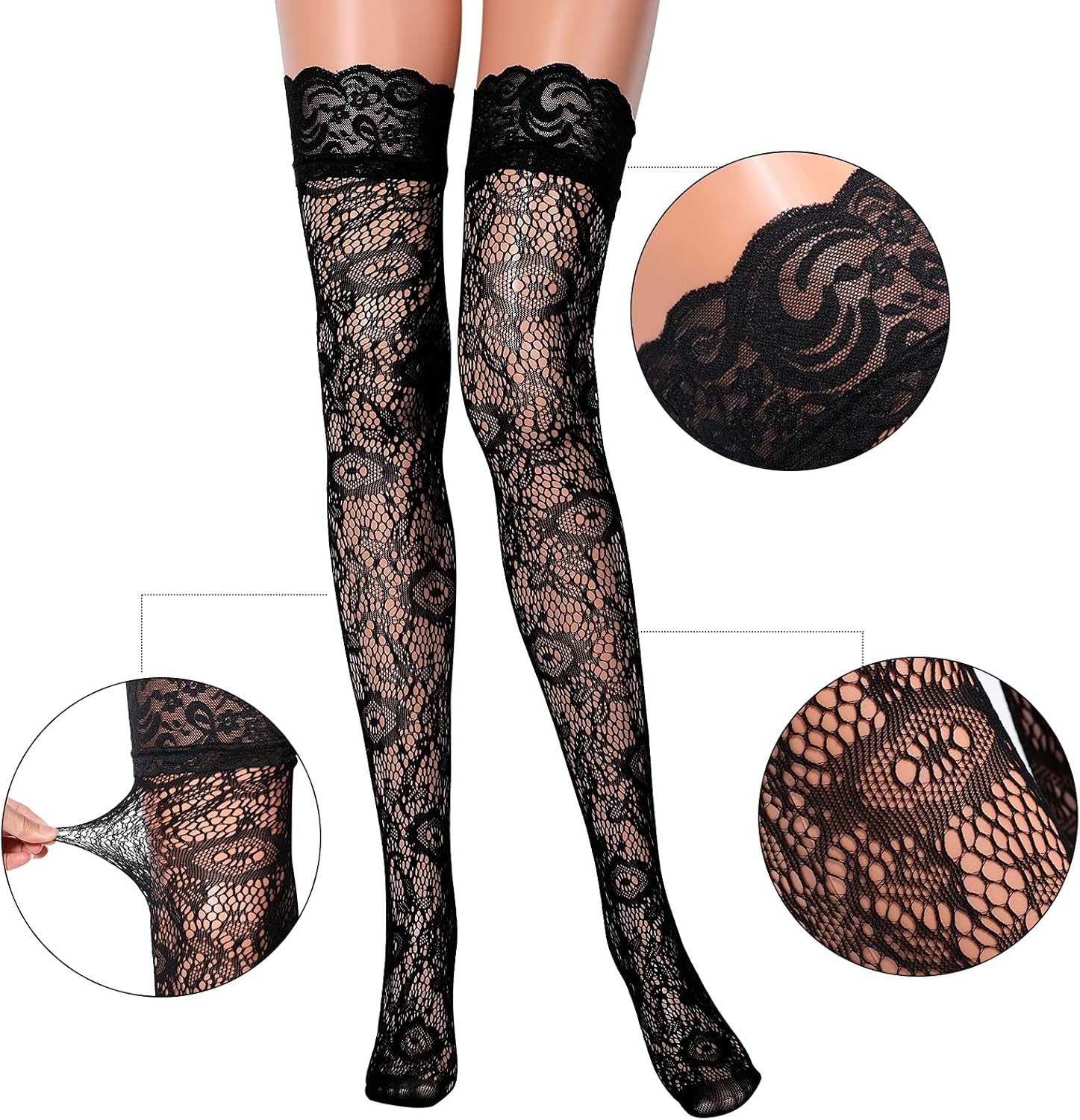 Geyoga Lace Costumes for Women 80s Cosplay Halloween Black Lace Gloves Headband Thigh-high Stocking Earrings Pendent Necklace Flannel Choker Accessories Set for 90s party - Image 4