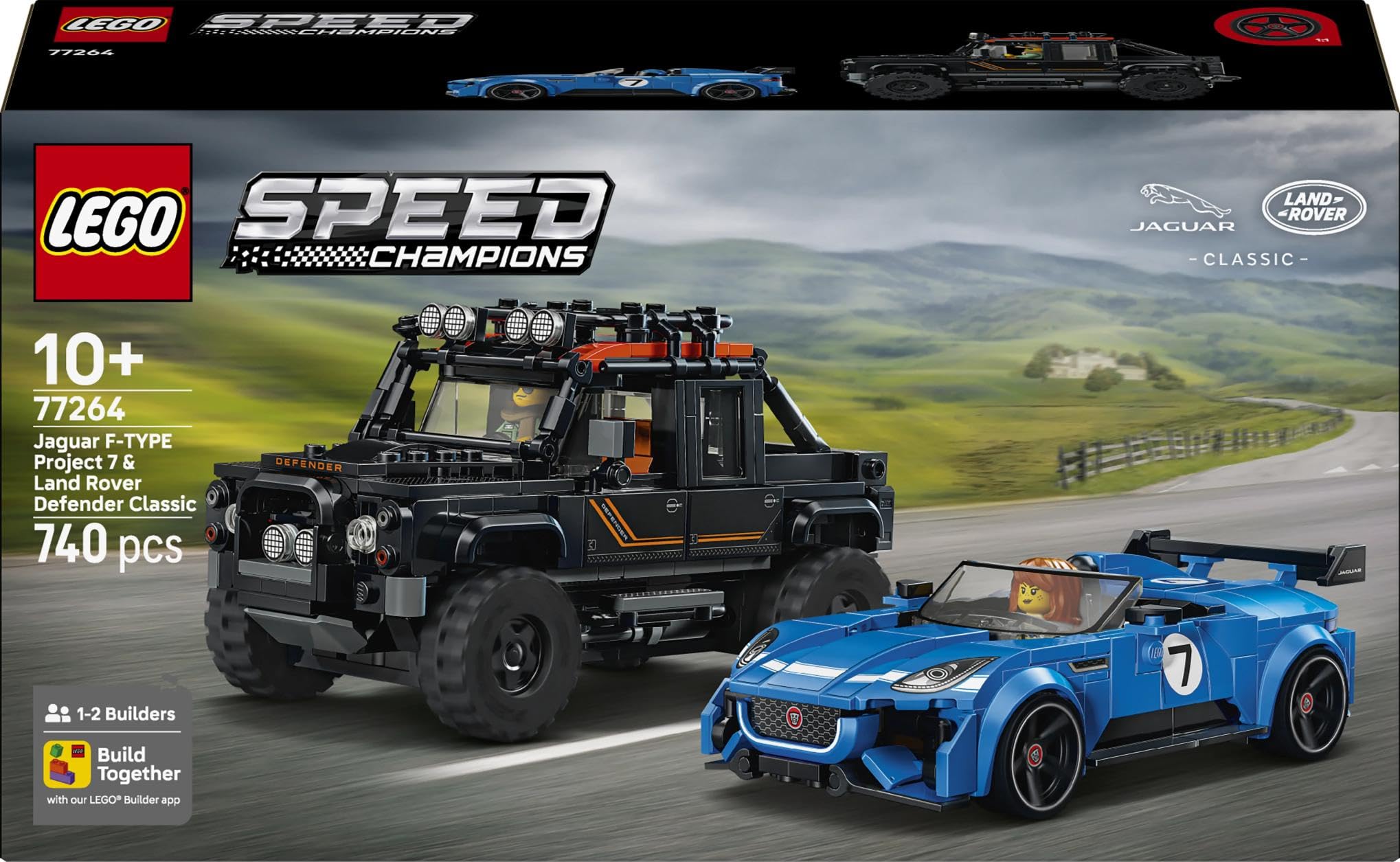 LEGO Speed Champions Jaguar Project 7 e Land Rover Defender - Kit di Modellismo STEM con 2 Macchine Giocattolo e 2 Minifigure di Piloti - Regalo di Compleanno per Bambini da 10 Anni in su - 77264
