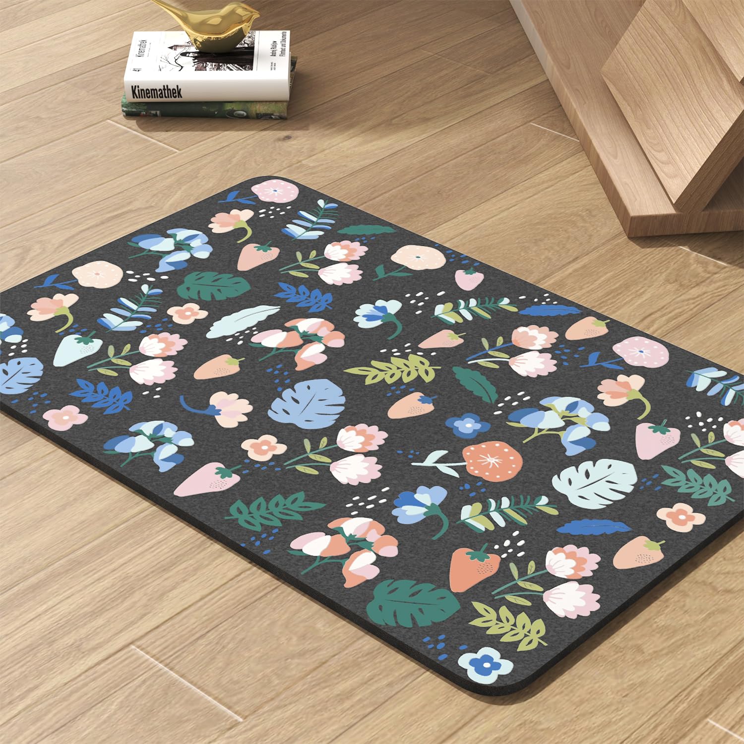 Pet Feeding Mat-Absorbent Dog Mat for Food and Water Bowl-No Stains Quick Dry Water Dispenser Mat-Dog Accessories Pet Supplies-Bowl for Messy Drinkers（DARKFLOWERS,12"x19"