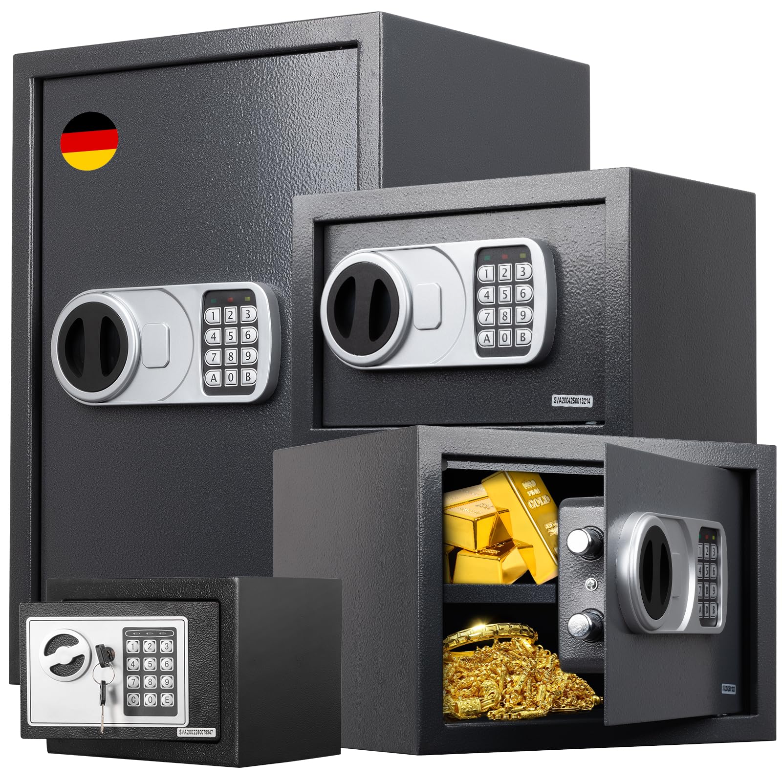 Floordirekt Safe Tresor für Zuhause, 6L 17H x 23B x 17T cm, Möbeltresor mit Schlüssel und Zahlenschloss, Kleiner Wandtresor, Geldtresor, Möbelsafe für Bargeld, Schmuck, Wertsachen (Safemaxx)