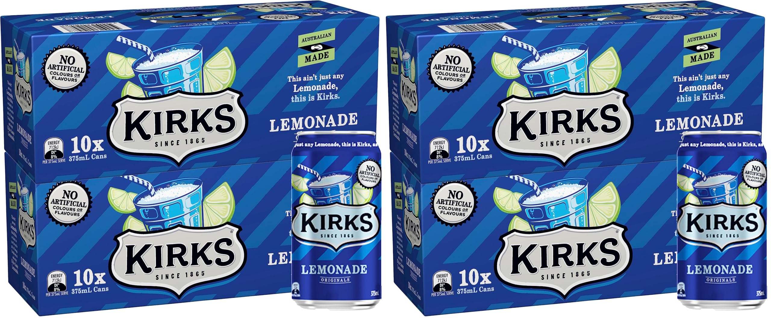 Kirks Lemonade Soft Drink Multipack Cans 20 x 375 mL (Pack of 2)