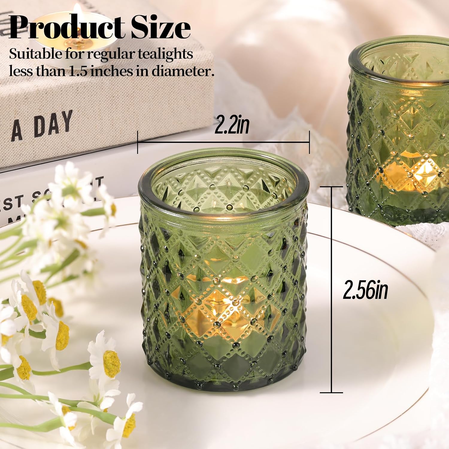 36 Pcs Green Votive Candle Holders, Green Tea Light Holders for Wedding and Baby Shower Table Decor, Glass Candle Holders for St. Patrick's Day Table Decor, Vintage Parties and Gifts