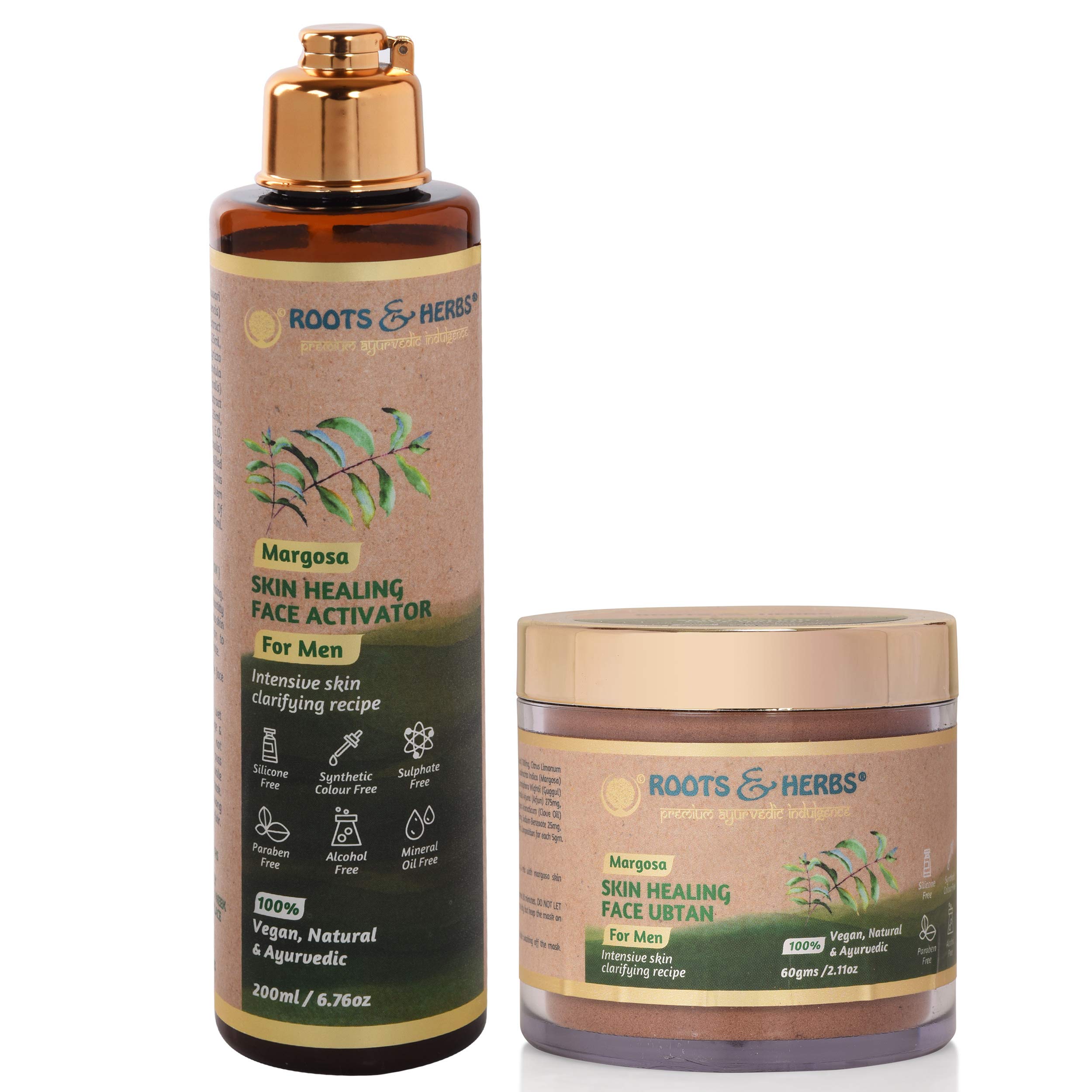Roots & Herbs Ayurvedic Natural Margosa Face Ubtan and Activator Kit 100 g + 220 ml