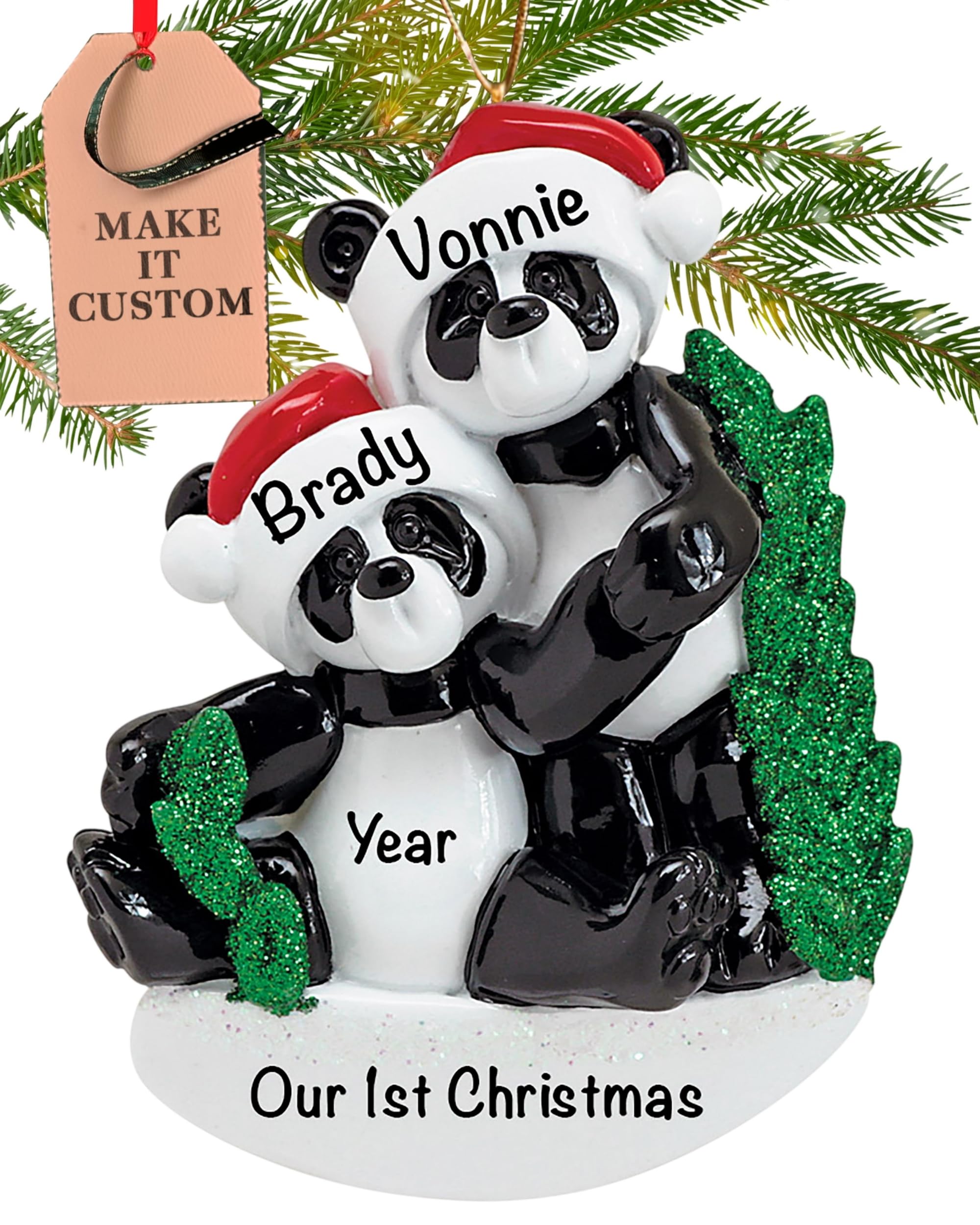 Personalised Couple Ornament 2025 – Fast & Free 24h Customisation – Family of 2 Christmas Ornaments for Tree – Custom Gift Wrapped Panda Bear Keepsake for Two Persons