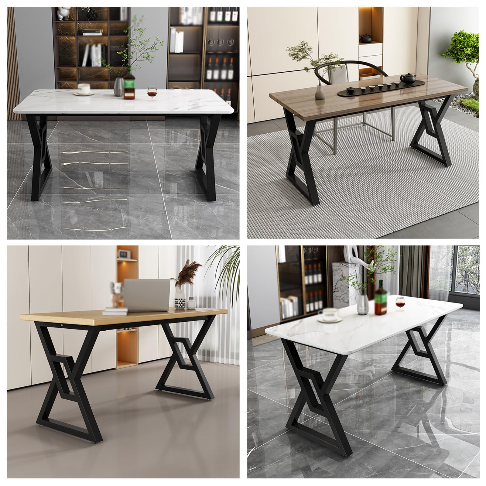 Patas de escritorio de metal industrial para proyectos de bricolaje – Almohadillas ajustables para retroceso, diseño de barras transversales empotradas, construcción soldada de 1 pieza para