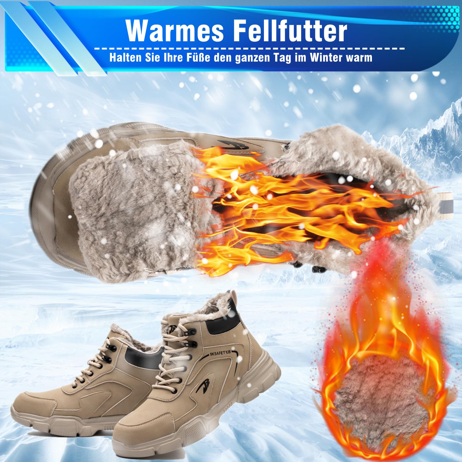 Winter Arbeitsschuhe Herren Wasserdicht Leicht Sicherheitsschuhe Damen Stahlkappenschuhe rutschfeste Sicherheitsstiefel mit Warm Gefüttert