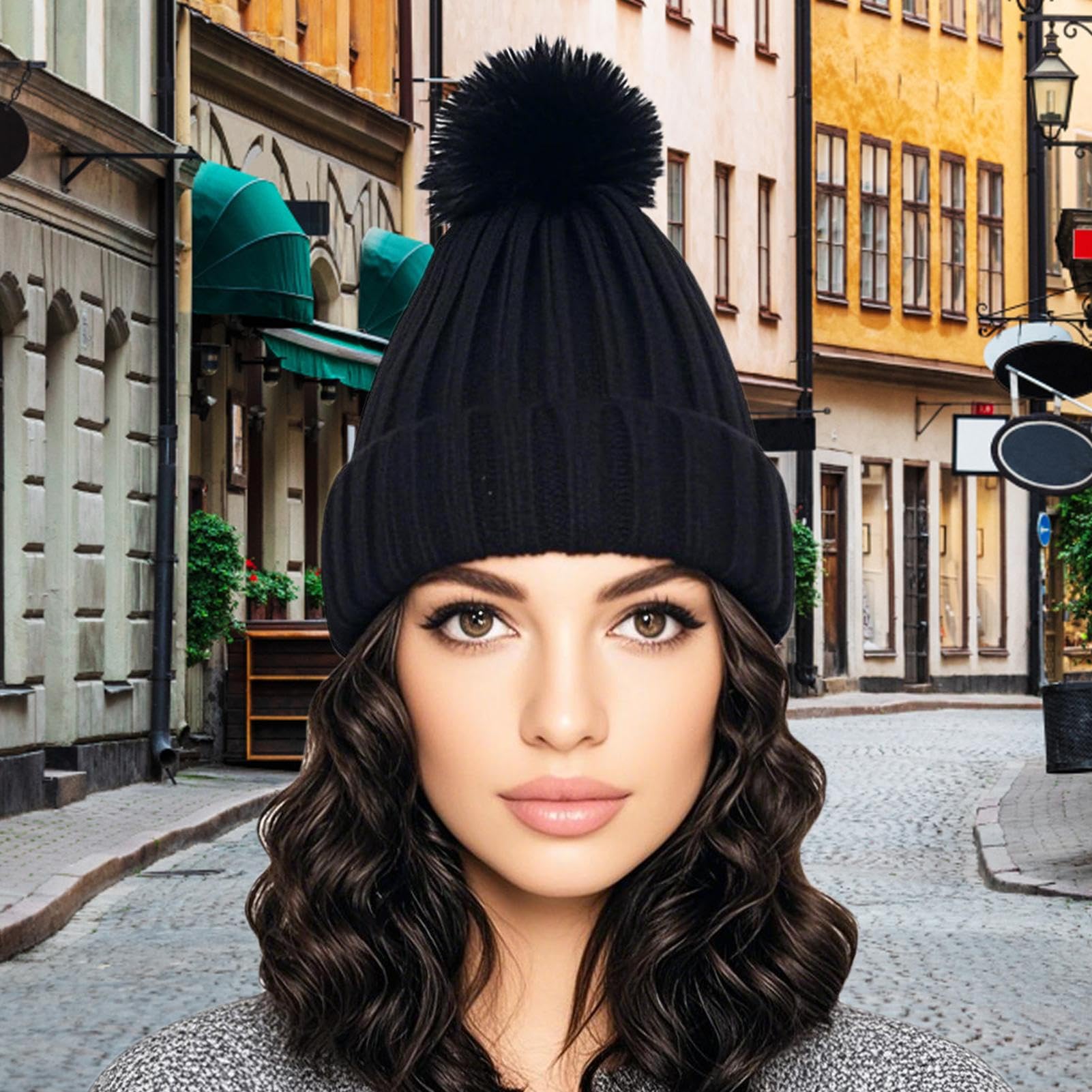 Berretto con capelli legati per donne, cappello lavorato a maglia con parrucca integrata, morbidezza traspirante senza bordi, accessorio invernale per il tempo libero e il viaggio quotidiano
