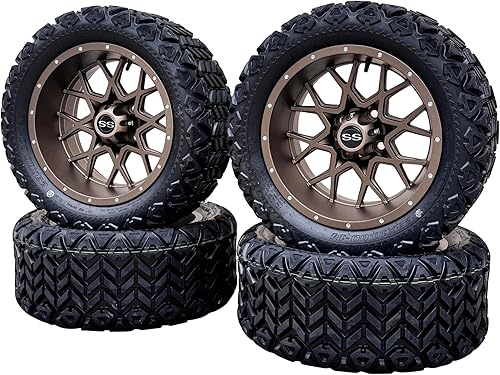 Vista 23 de Juego de 4 ruedas y neumáticos para carrito de golf Phantom en negro brillante de 14 pulgadas, neumáticos todoterreno de 23x10-14, certificación 14