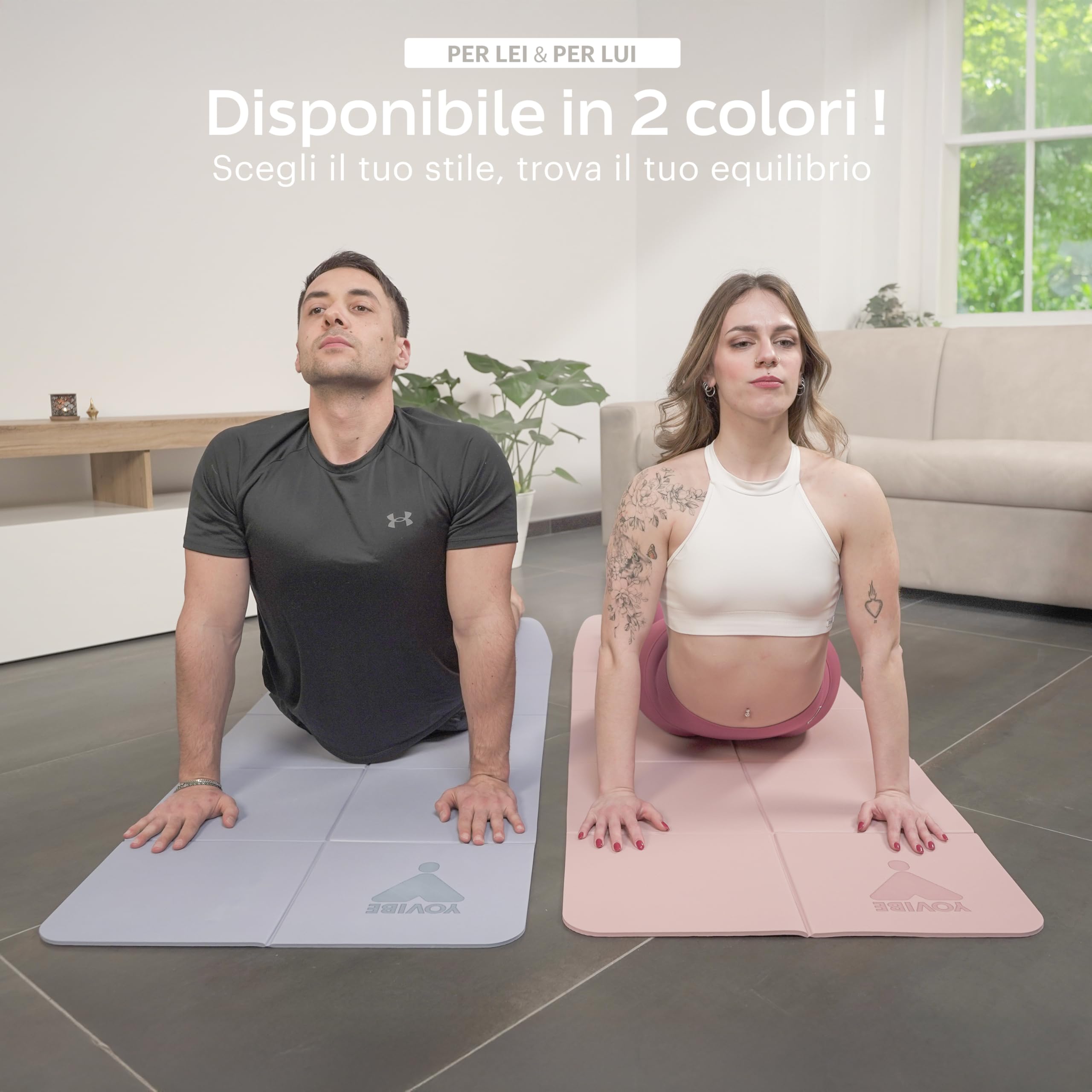 YoVibe - Tappetino Yoga Antiscivolo Professionale con Telo Fitness e Sacca Sportiva - Tappetino Pilates Pieghevole Antiscivolo e Impermeabile 183x60 cm