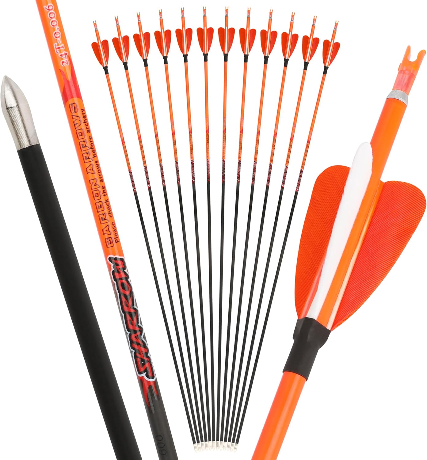32" Pure Carbon Arrows Hunting Targeting ID 4.2mm Spine 400/500/600/700/800/900/1000 for Compound/Recurve Bow Practice Shooting
