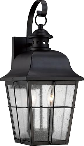 Quoizel MHE8409K Millhouse - Farol de pared para exteriores de cristal semillado, 2 luces, 120 vatios, negro místico (19 pulgadas de alto x 8