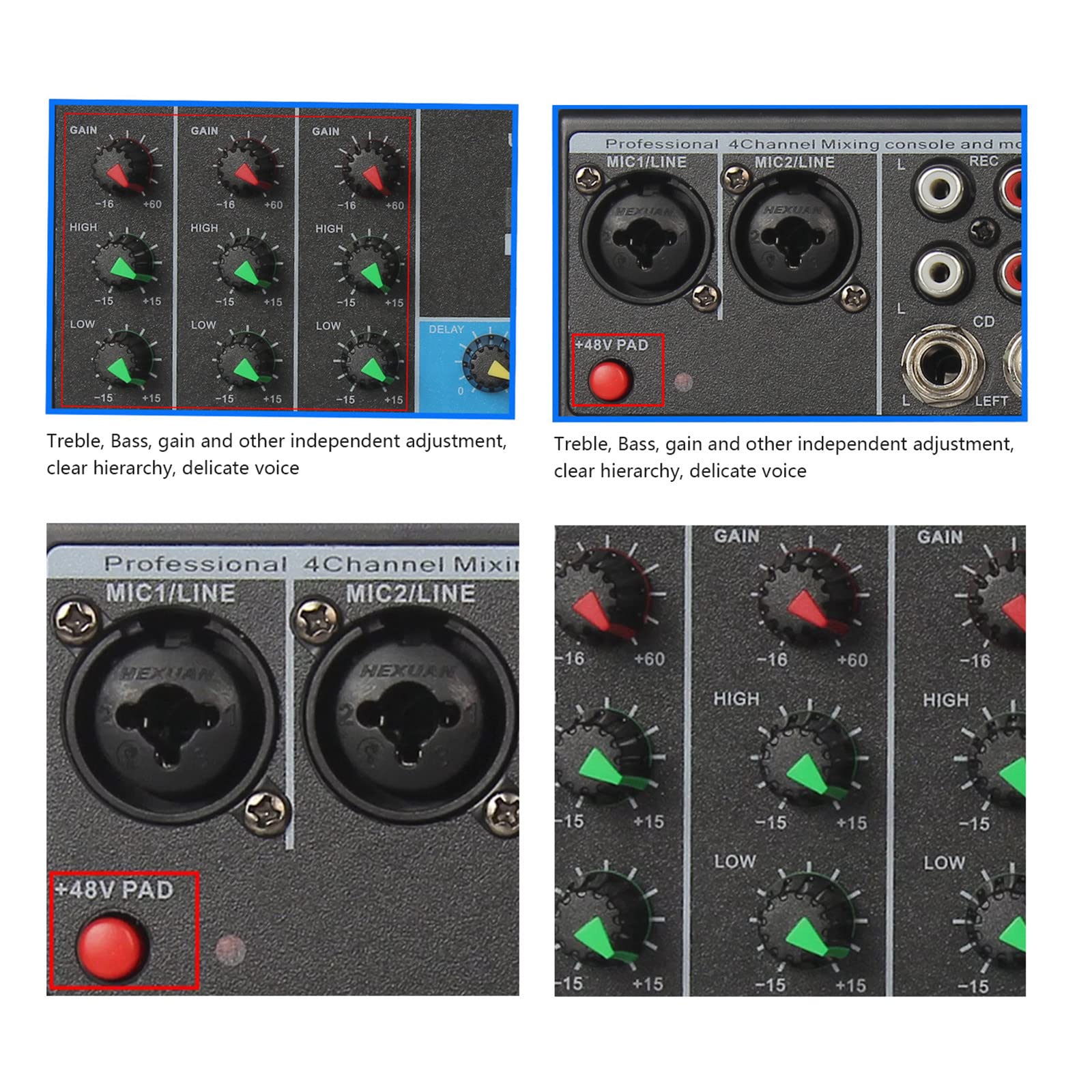 Miksery na żywo 4-kanałowy mikser audio Przenośna płyta dźwiękowa miksera DJ-skiego z interfejsem USB Bluetooth Efekty MP3 do nagrywania, grania, śpiewania