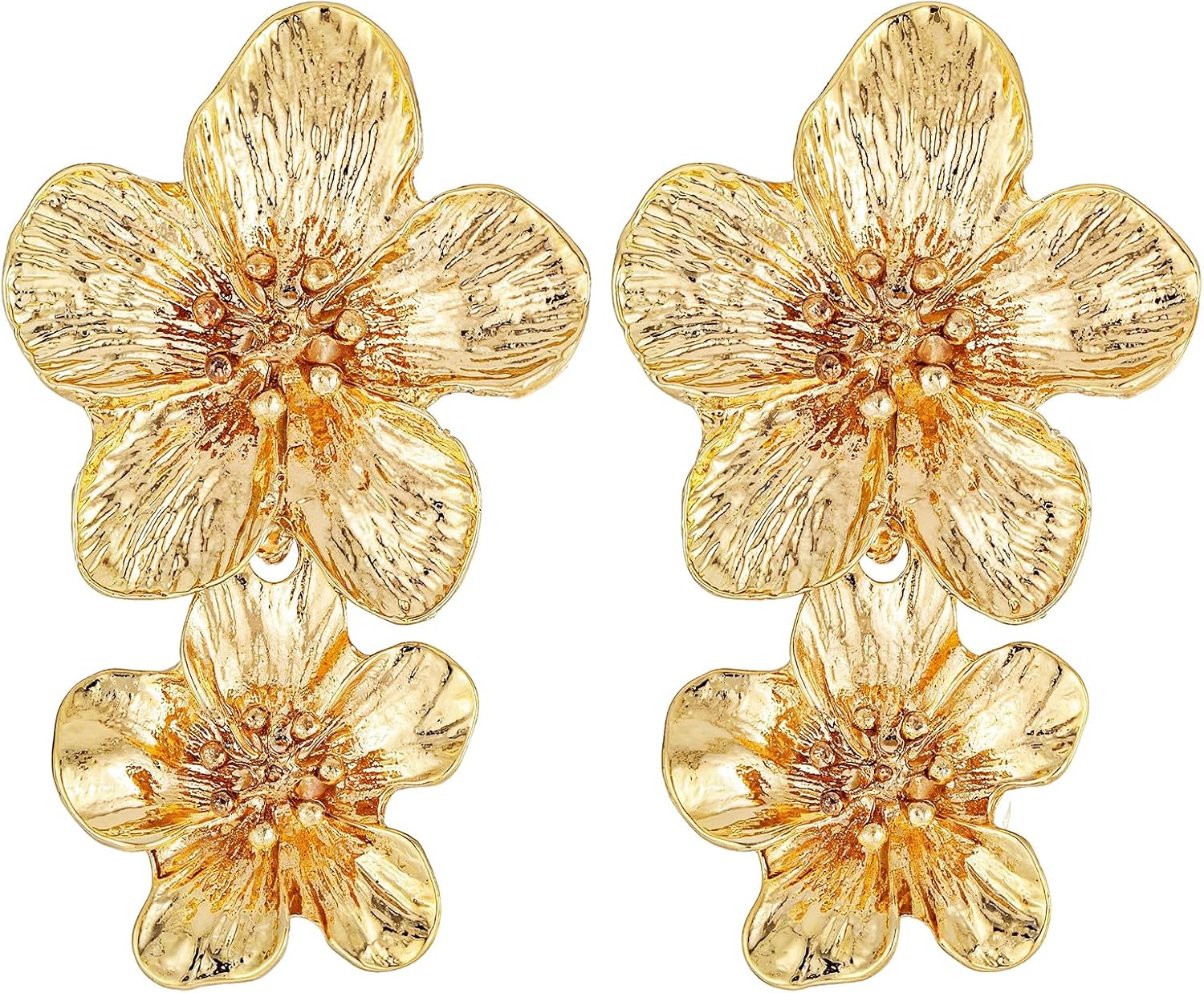 1 Pair Gold Flower Earrings for Women Large Double Floral Earrings Boho Statement Earring Big Dangle Earring for Women Unique Jewelry Gift by Matwsec