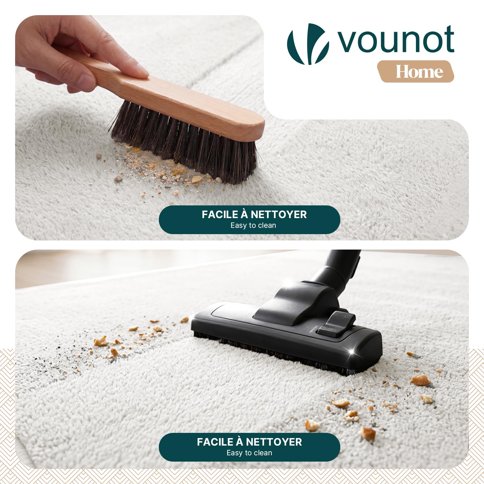 VOUNOT® Alfombra Moderna para Salón 200x300 cm, Pelo Corto Suave y Lavable, con Base y Alfombrilla Antideslizante Doble, para Dormitorio o Habitación, Crema