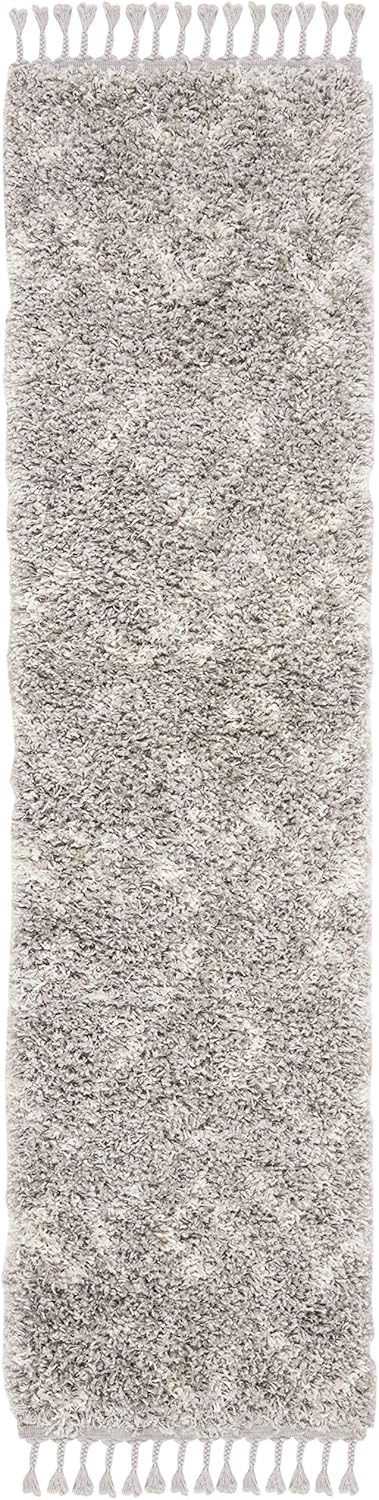 SAFAVIEH Pro Luxe Shag Collection Runner Rug - 2'6" x 6', Grey & Cream, Boho Tassel Design, Non-Shedding & Easy Care, 2.4-inch Thick Ideal for High Traffic Areas in Living Room, Bedroom (PLX434F)