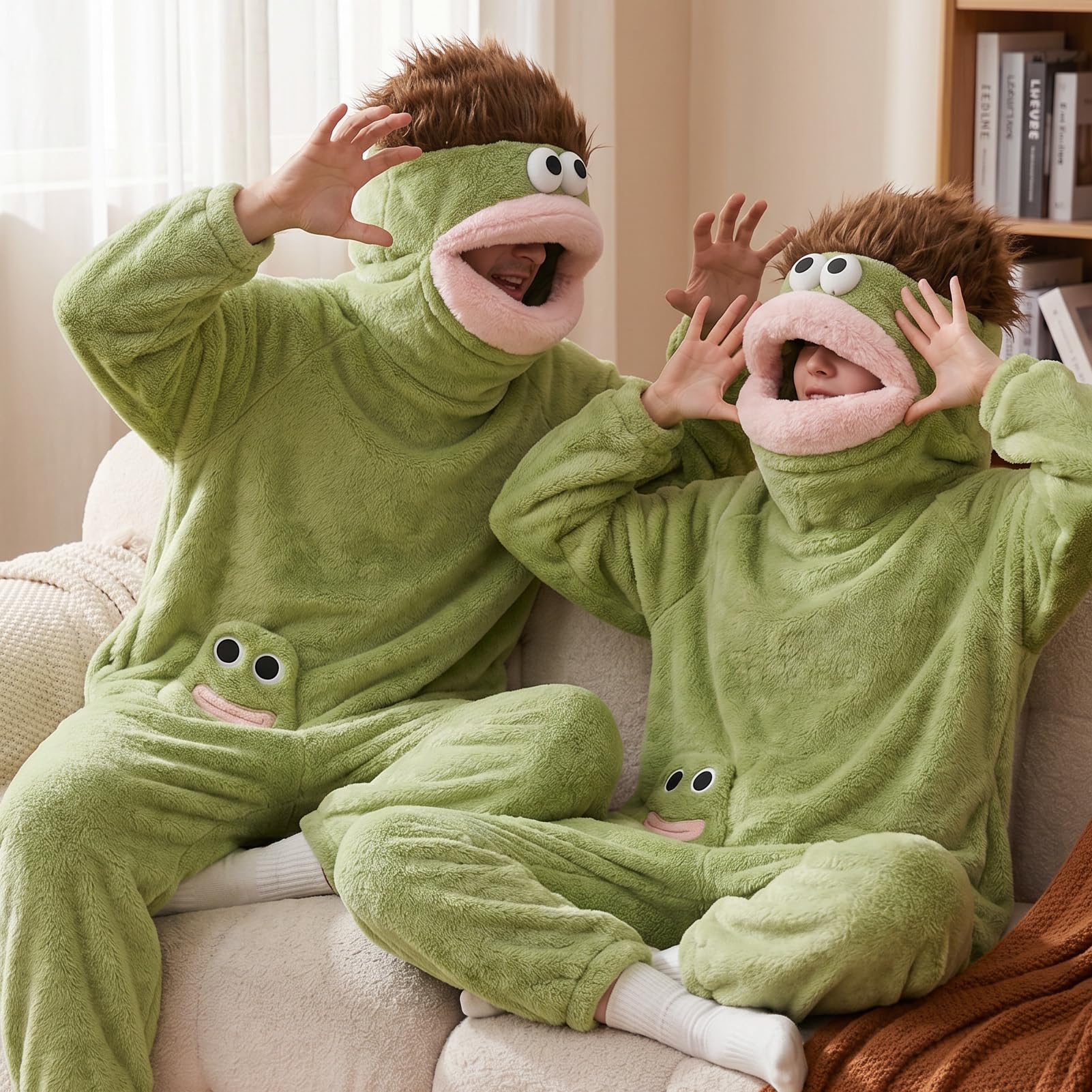 Formemory Big Mouth Monster Einteiler Damen,Silly Onesie Pyjama Erwachsene Plüsch Ganzkörper Pyjama Lustig Kostüm Outfit