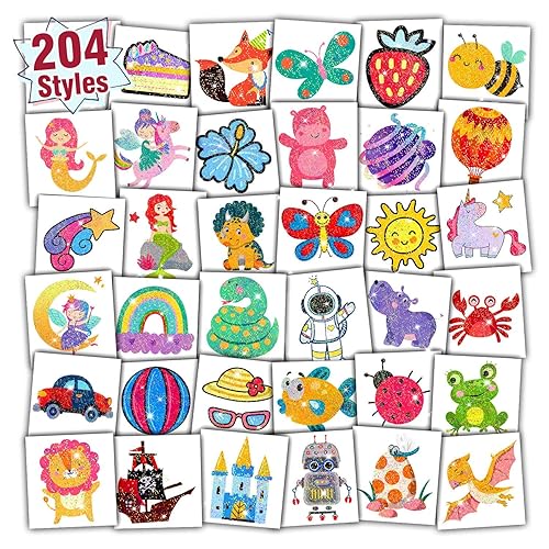 Partywind 204 estilos de purpurina envueltas individualmente para niños, tatuajes falsos, sorpresa de cumpleaños para niños y niñas, suministros de