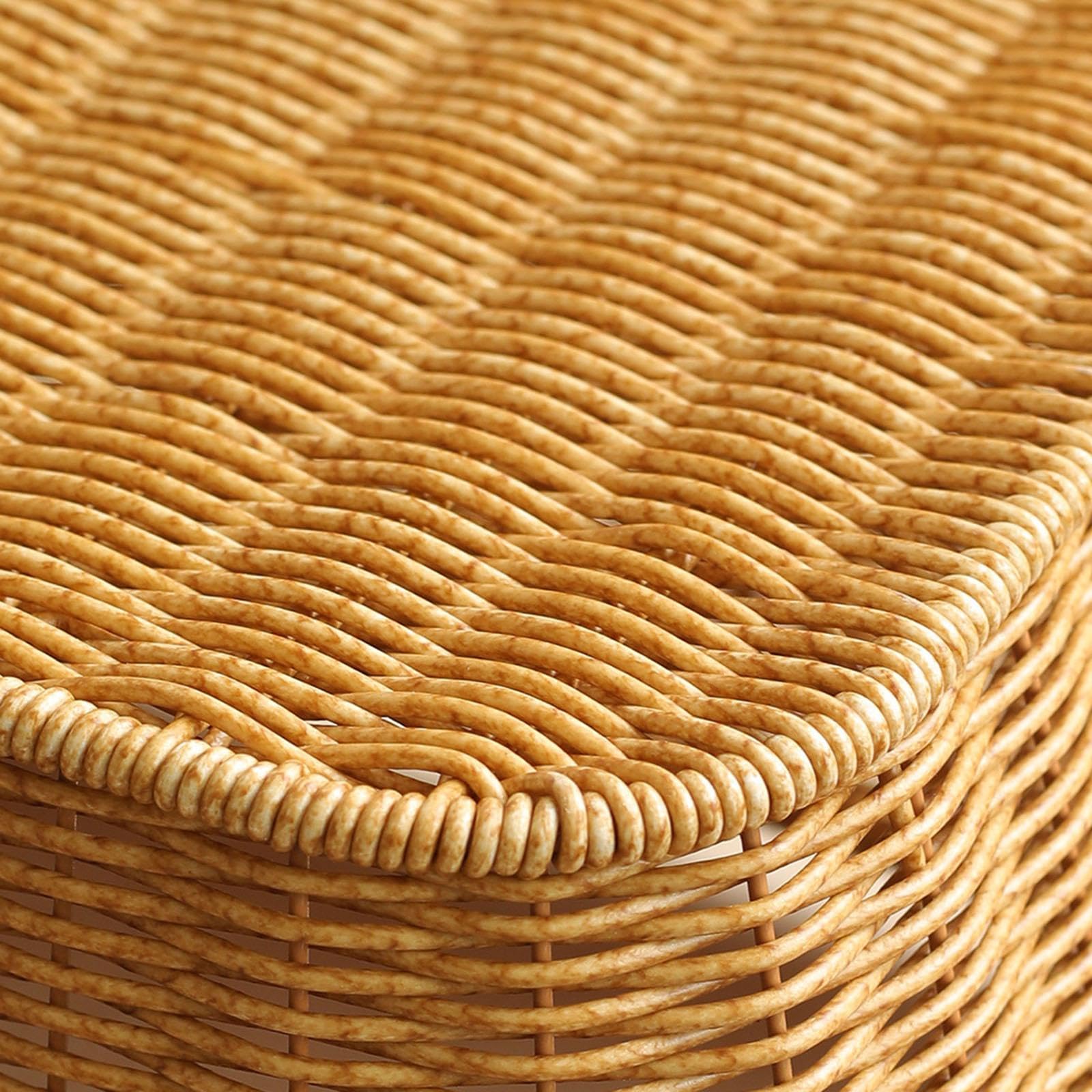 Cesta de Almacenamiento con Diseño Vintage Tejida a Mano Organizador Multiusos con Asas Bandeja de Imitación Ratán Fuerte y Madera Apta para