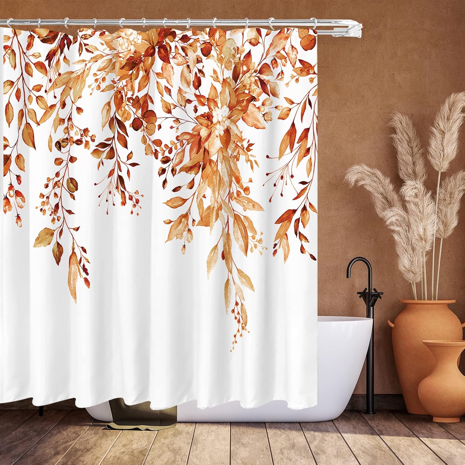 Tititex Orange Eucalyptus Shower Curtain Sets, Watercolor
