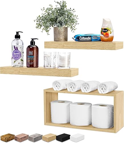 Miniatura 6 de Sorbus Juego de 3 estantes flotantes para pared, estantes de baño para almacenamiento de pared, sobre el inodoro, dormitorio, casa de campo,