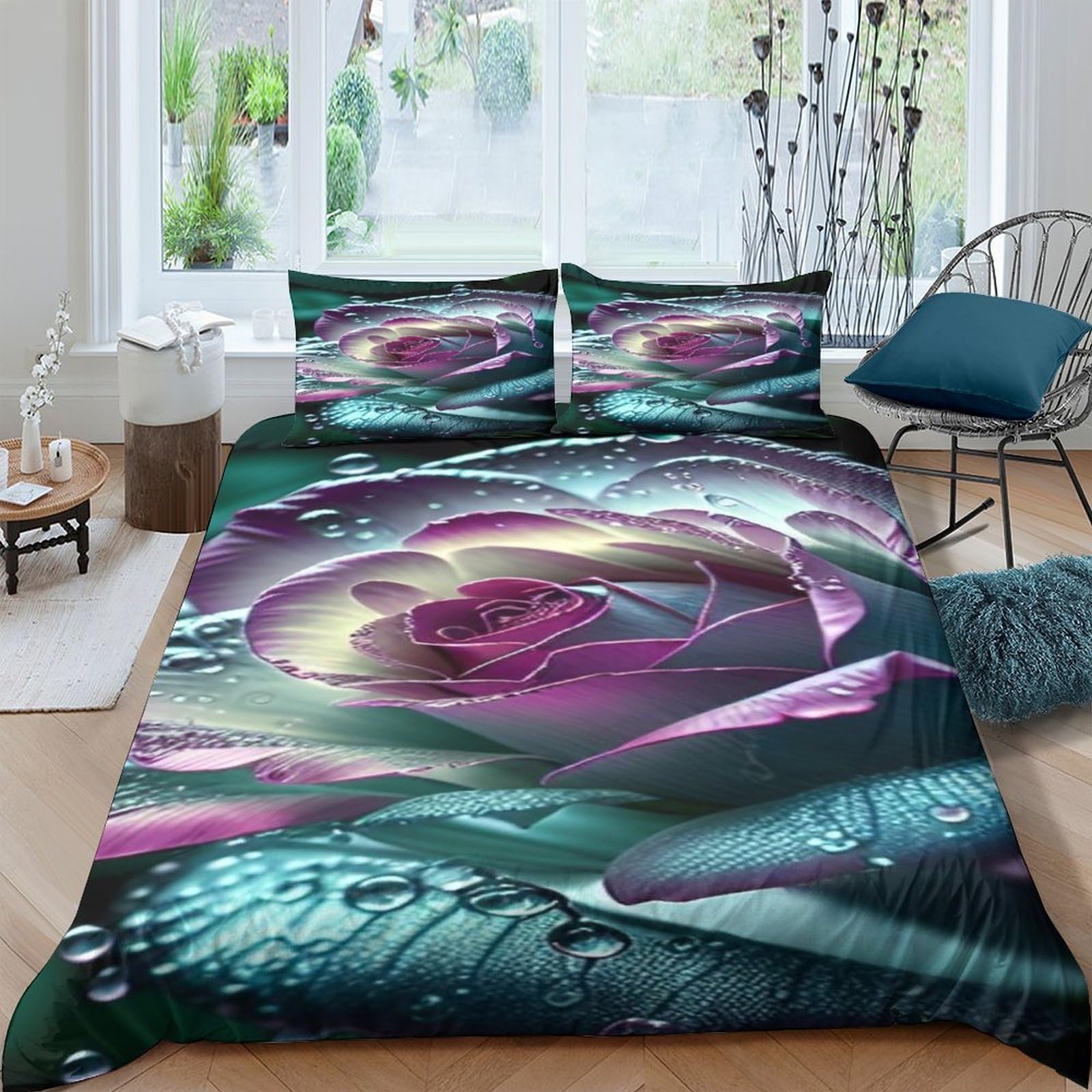 Parure de lit rose pourpre 200x200cm avec housse de couette en microfibre