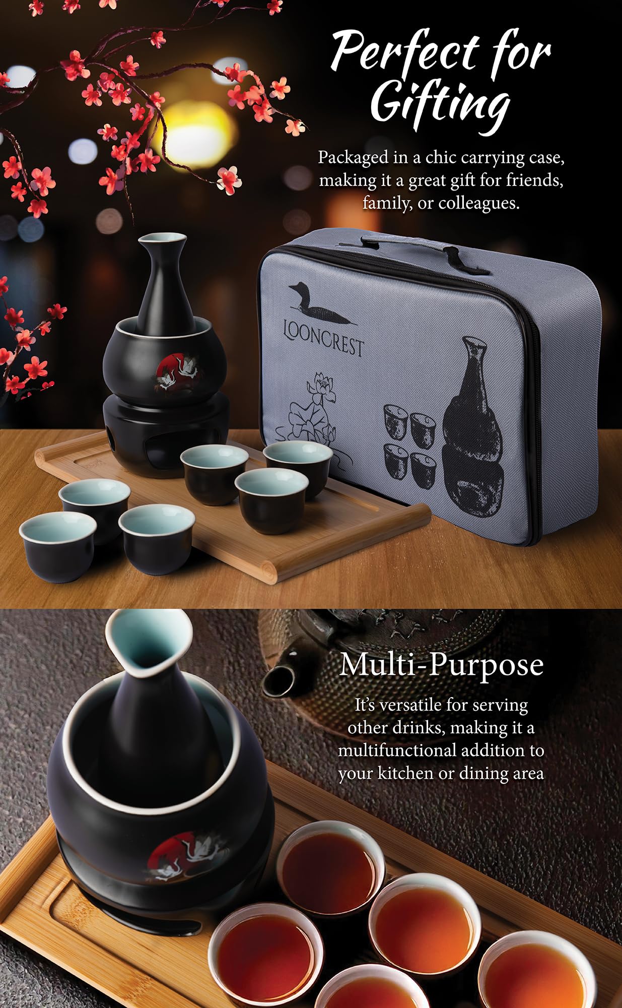 Amazon.com | Japanese Sake Cup Set with 6 Ceramic Cups, 1 Ceramic
