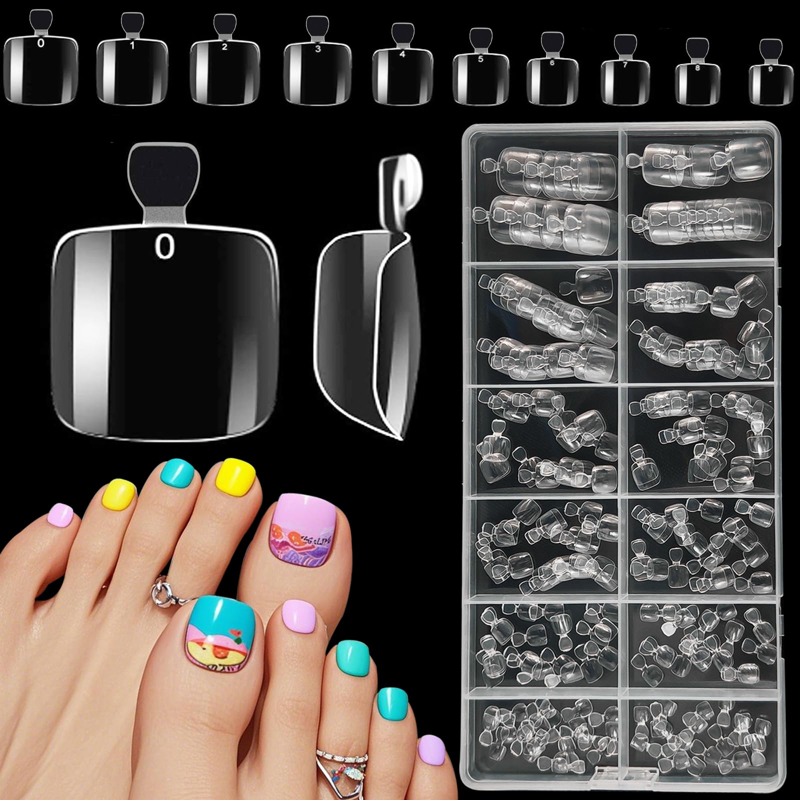 XIAOHEBAN 240 Stück Fußnägel Tips, 12 Größen Tips Für Fussnägel Künstliche Fussnägel Transparente, Artificial Toe Nail Tips, Soft Gel Tips Fuß Full Cover Toenail, Für Nagelkunst DIY
