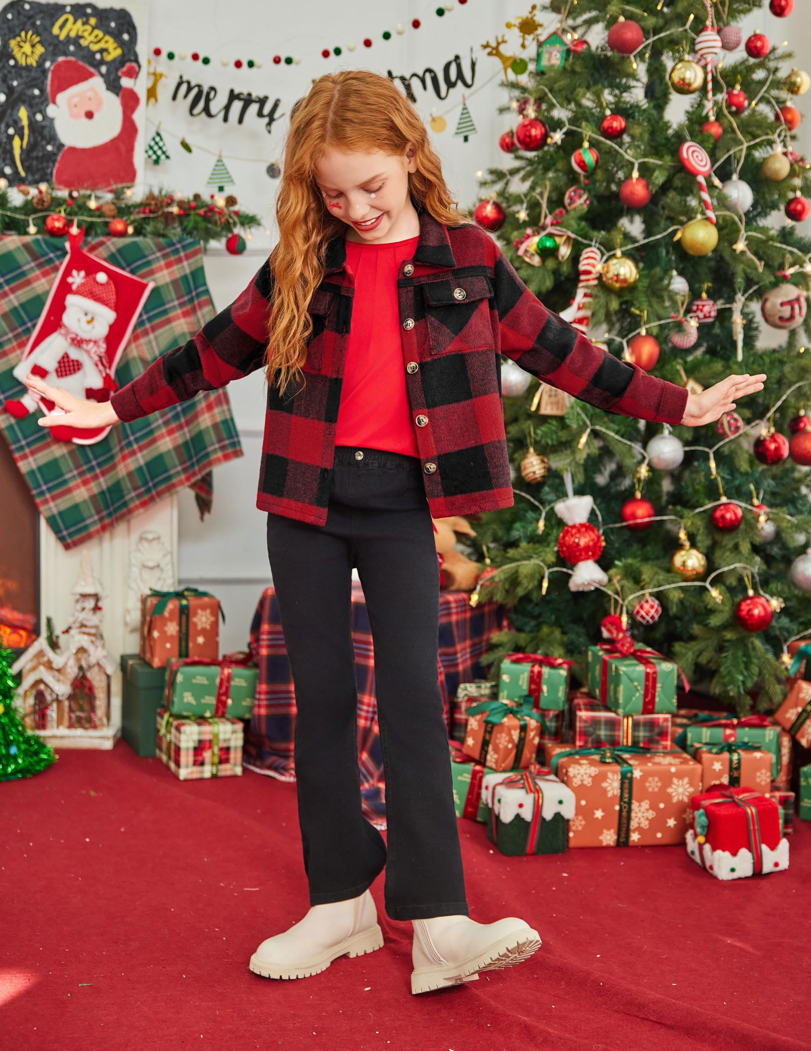 Arshiner Filles Chemise à Carreaux Enfants Automne-Hiver Shirts Manches Longues Confortables Tendance Décontractée Veste pour Fille 6-14 Ans