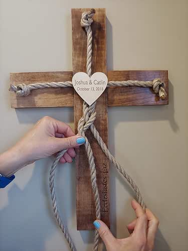Personalized Laser Engraved Wedding Rope Wood Cross