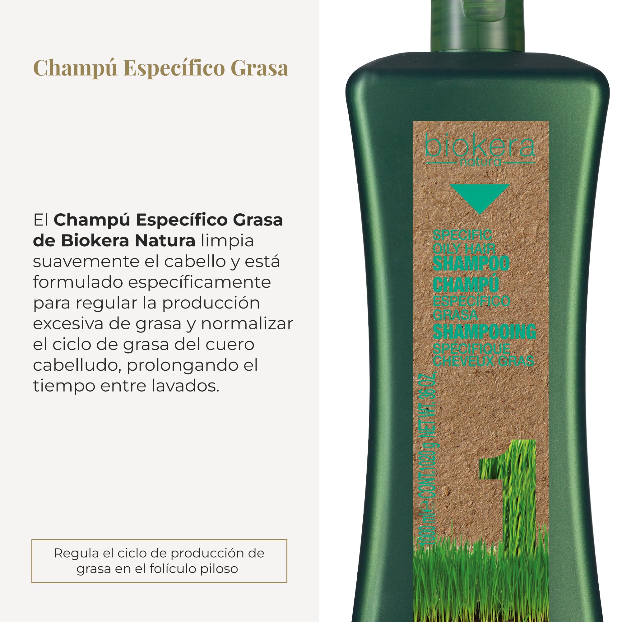 SALERM - Champú Antigrasa - Champú Específico Grasa Biokera Natura - 1000 ml - para Cabellos Grasos - con Levadura de Cerveza - Limpieza Suave - Propiedades Seborreguladoras