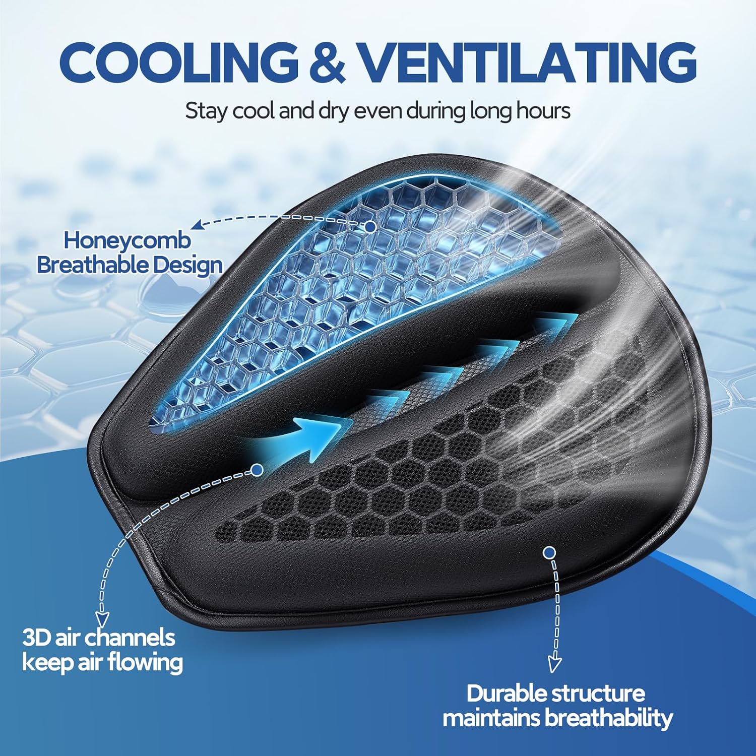 Motorcycle Gel Seat Cushion Large 3DHoneycomb Structure Shock Absorption Foldable & Breathable Motorcycle Gel Seat Pad for Long Rides