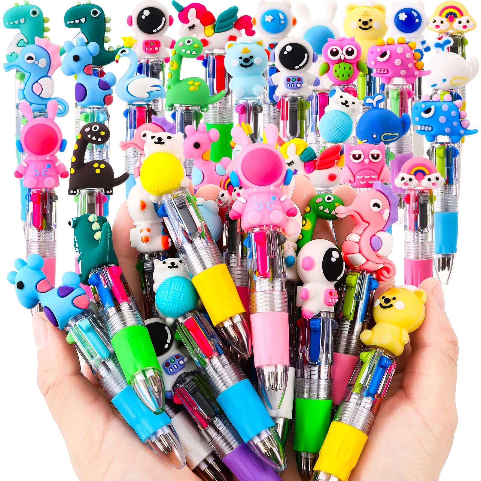 Candcamp 30Pcs Mini Multicolor Pens All in One 4 in 1 Cute Pens for Kids,Party Bag Fillers for Kids Classroom Fun Retractable Ballpoint Pen Gifts Party Favours School Supplies