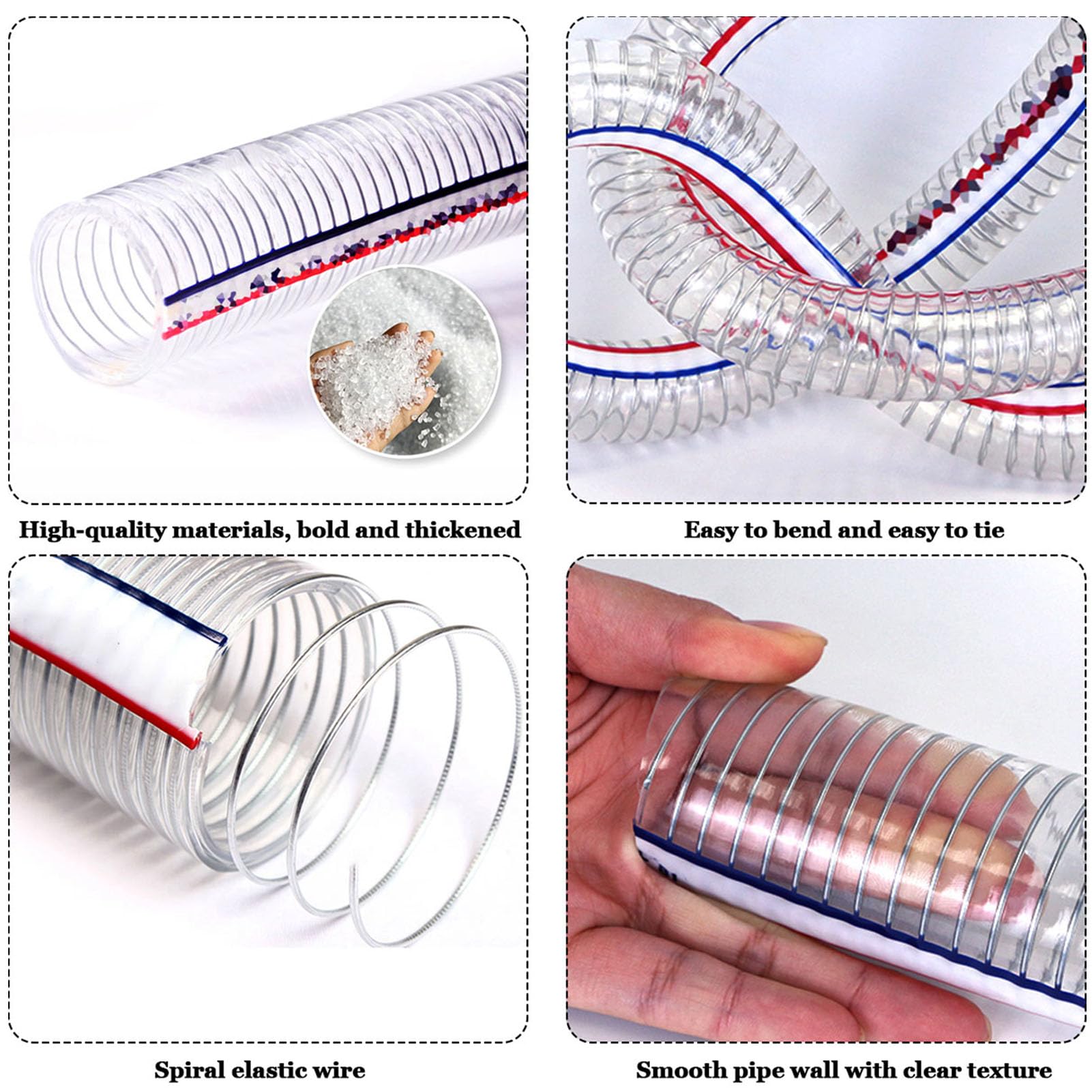 Tubo flessibile in PVC rinforzato con filo d'accia ID 16-60mm dell'elica del filo di acciaio della tubazione aspirazione vinile PVC 32,8 piedi 3,5 mm(Inner diameter 16mm)