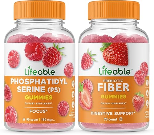 Lifeable Fosfatidilserina (PS) + fibra prebiótica 0.18 oz, paquete de gomitas – Gran sabor, suplemento vitamínico, sin gluten, sin OMG, gomita