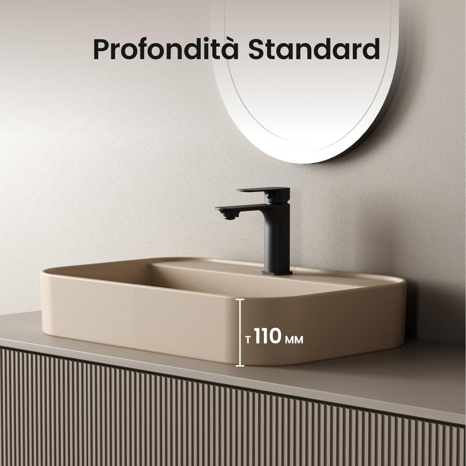 EMKE Lavabo da Appoggio e Sospeso 50 x 40 x 11 cm, Lavandino Rettangolare in Ceramica Beige opaco con Angoli Arrotondati, Lavello Moderno Salvaspazio per Bagno e WC - Senza Rubinetto e Piletta