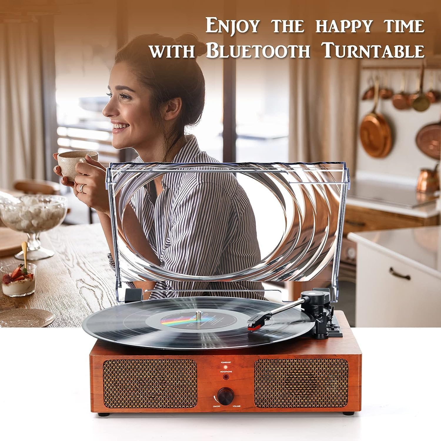 Giradischi in vinile Bluetooth con altoparlanti integrati Supporto Uscita RCA USB Aux In cuffia Auto-Stop Fonografo portatile a cinghia a 3 velocità per intrattenimento e decorazione
