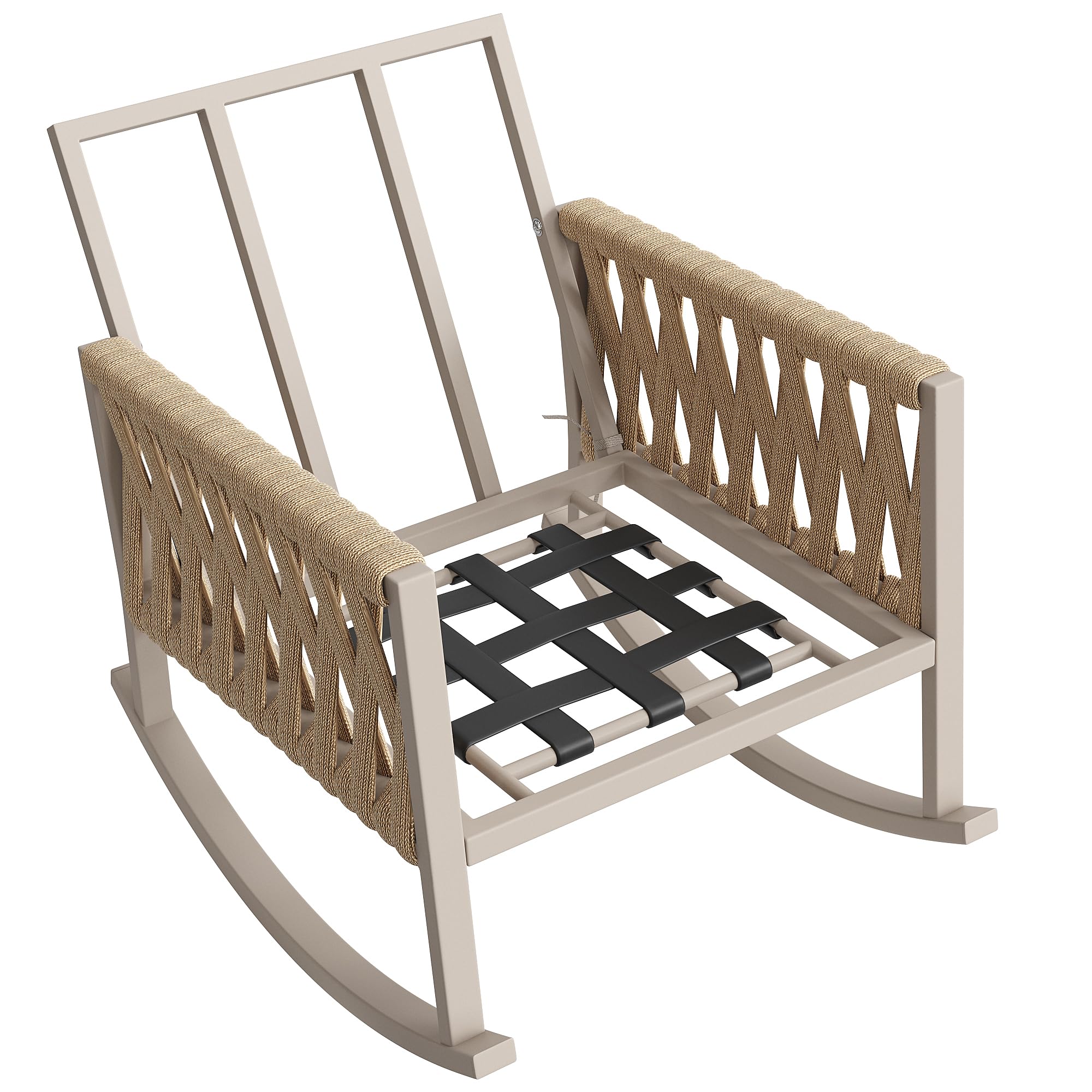 Idemon Mecedora para exteriores (1 juego) con técnica de tejido de cuerda cruzada, marco de metal resistente a la intemperie, cojines cómodos, máx. 120 kg, para jardín y terraza (beige)