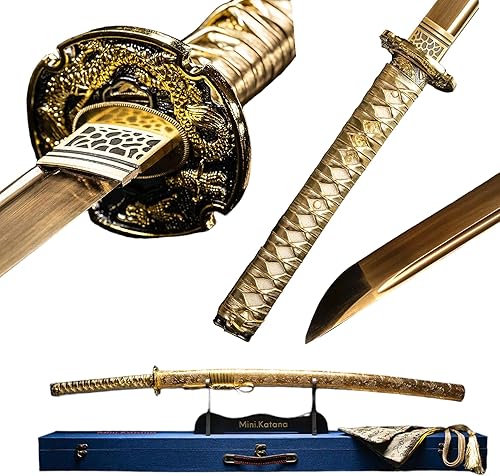 Mini katana  Katana de tamaño completo, hoja afilada de acero al carbono 1060  Espiga completa  vaina, soporte, bolsa para el polvo y estuche rígido