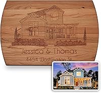 Personalized House Engraved Wood Cutting Board - Custom Housewarming Gift for New Homeowners, Realtor Closing Present