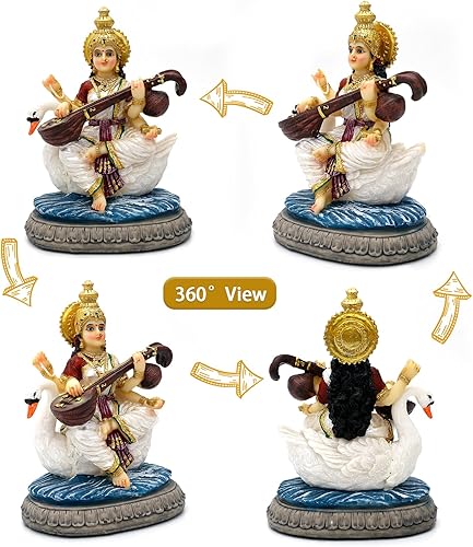 Miniatura 2 de Estatua de Saraswati de 5.5 pulgadas de alto Saraswati Puja Diwali Regalos Pooja Vasant Panchami Casa Oficina Templo Mandir Altar Yoga Studio